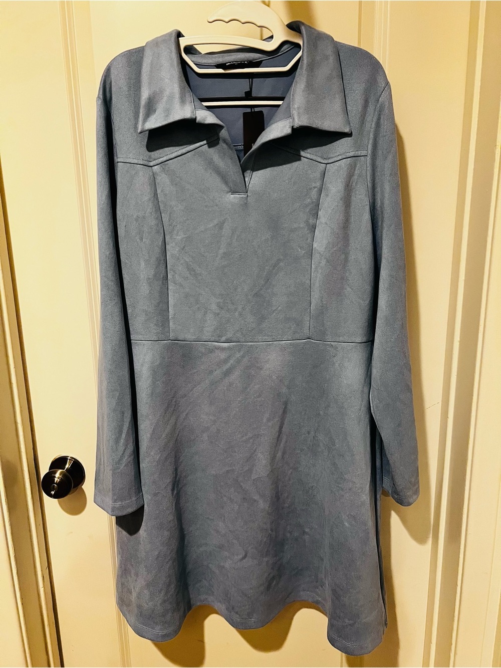 Allegra K Classic Collared Long Sleeve Dress - Slate Blue